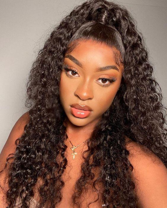 Top Virgin Deep Wave 13x4 Transparent Wig Human Hair Wig 180 Density