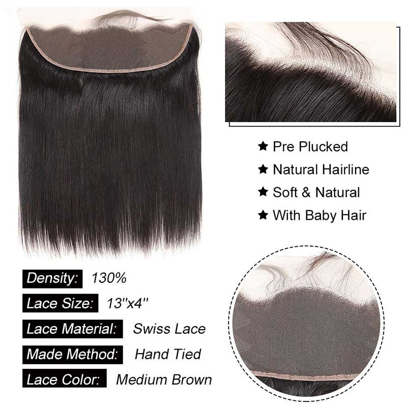 Top Raw Straight Hair 4 Bundles with 13x4 Frontal