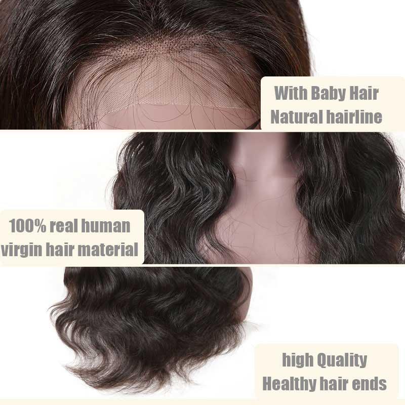 Top Virgin 13x4 Body Wave Lace Front Transparent  Wig 180 Density with Baby Hair